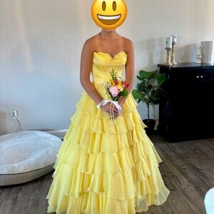 Sherri Hill Yellow Layered Prom Dress be the Belle of the Ball literally